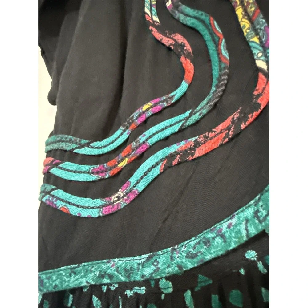 Vtg CAROLE LITTLE Dress Womens 8 Maxi‎ Art to Wear Faux Bolero 90s Boho Western - Picture 3 of 16